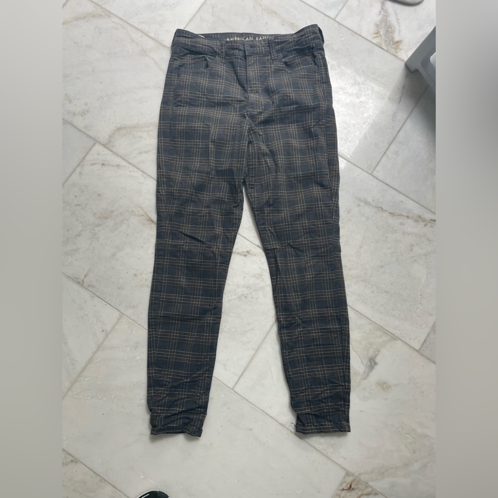 Plaid Black and Tan Pants super high rise jegging , super stretch. Americaneagle